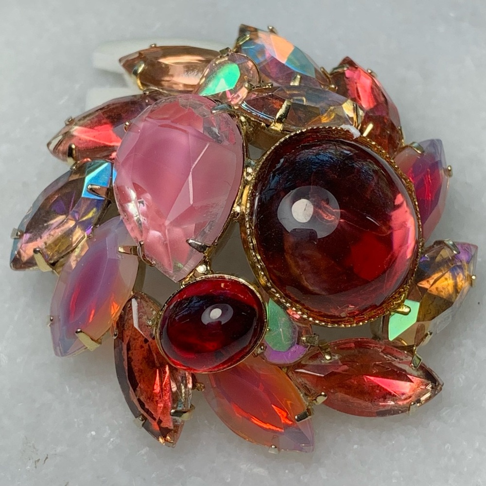 Vintage Rhinestone Statement Brooch Ruby Red Cabo… - image 2